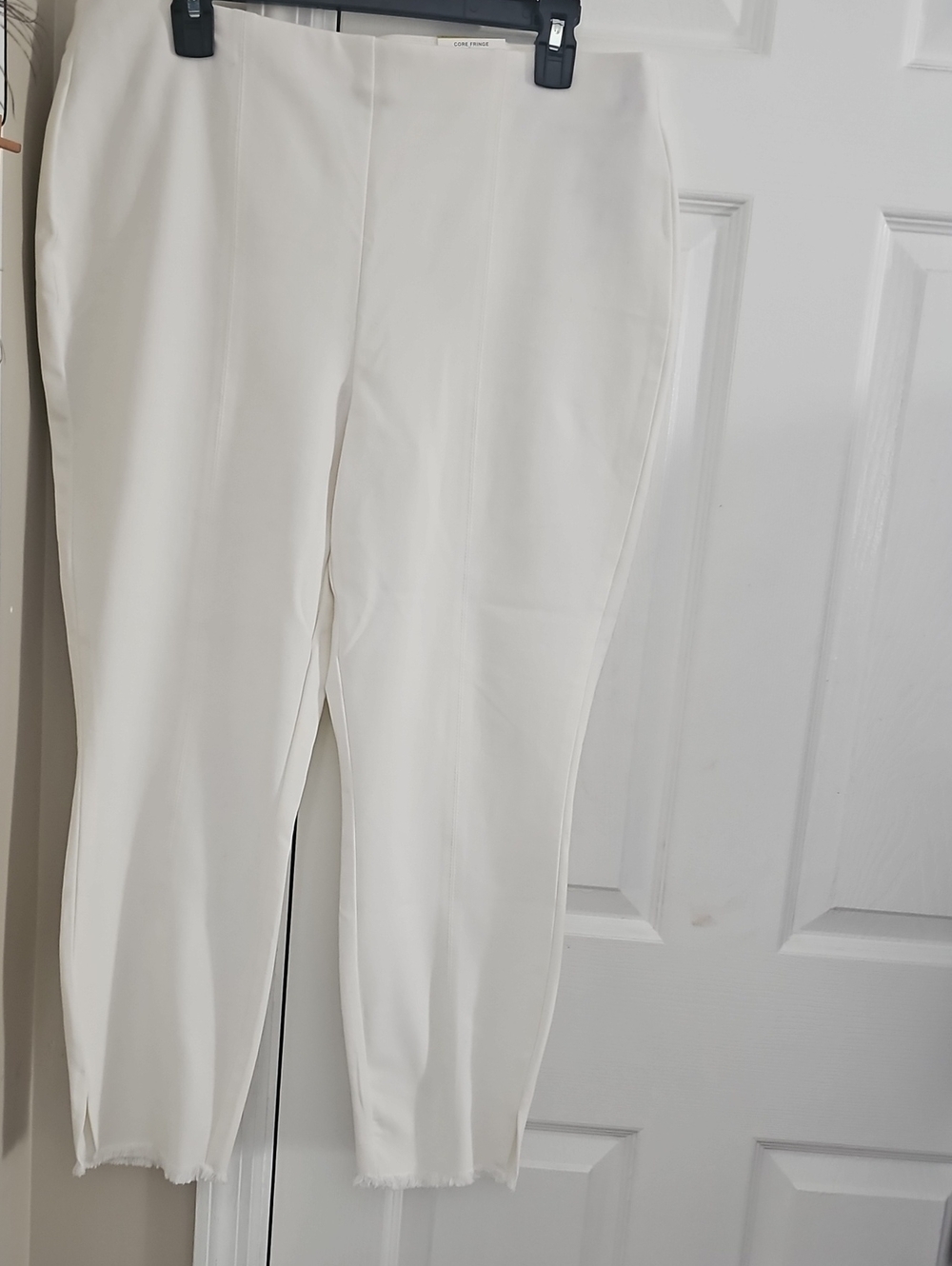 Alfani Cream Slim Cropped Stretch Fringed Ankle Pants